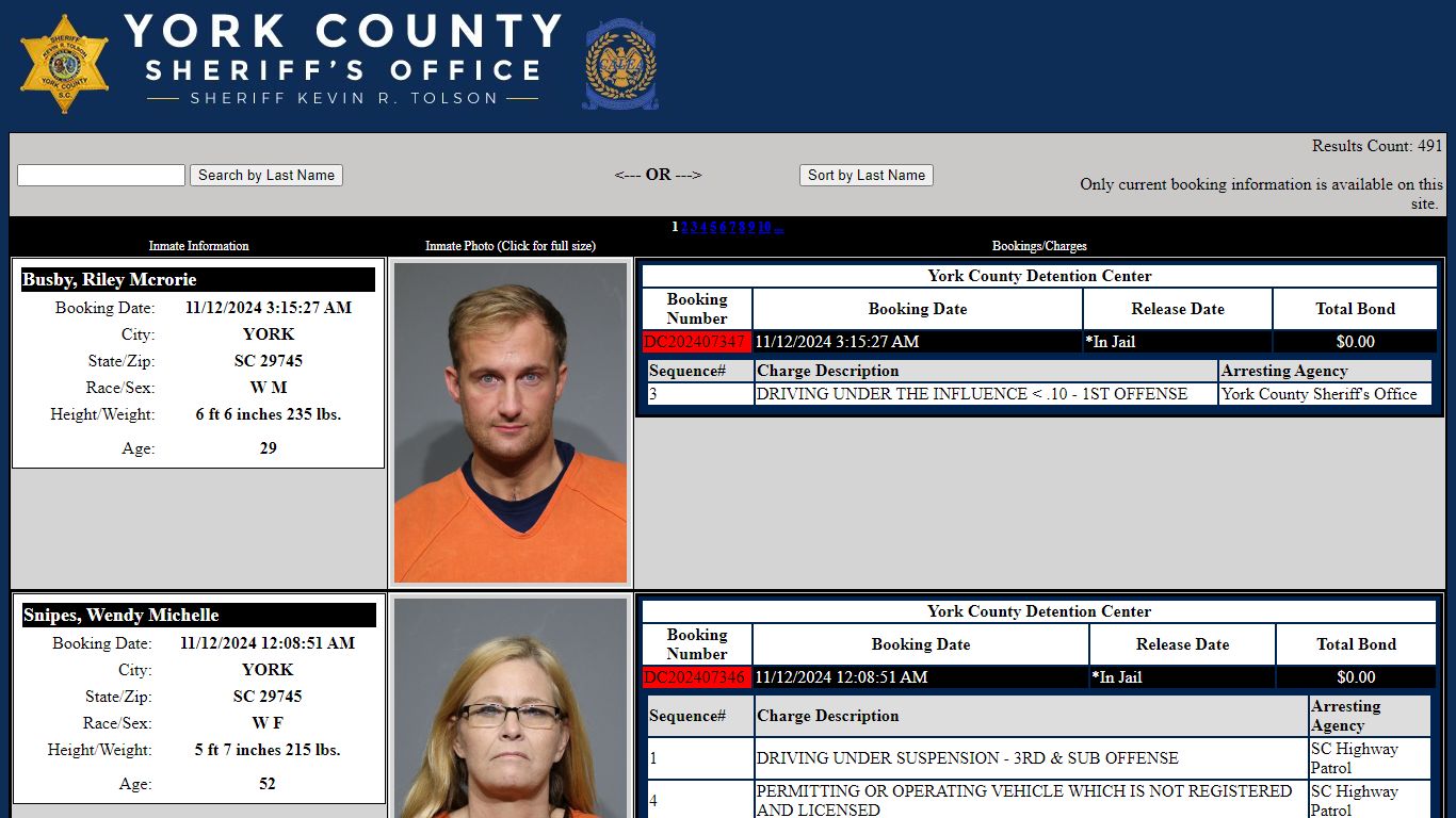 York County Detention Center Inmates