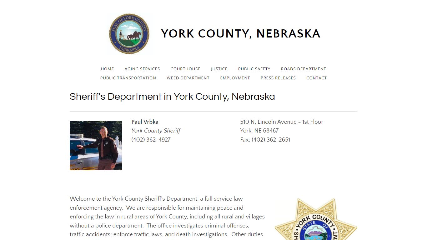 Sheriff's Department - YORK COUNTY, NEBRASKA