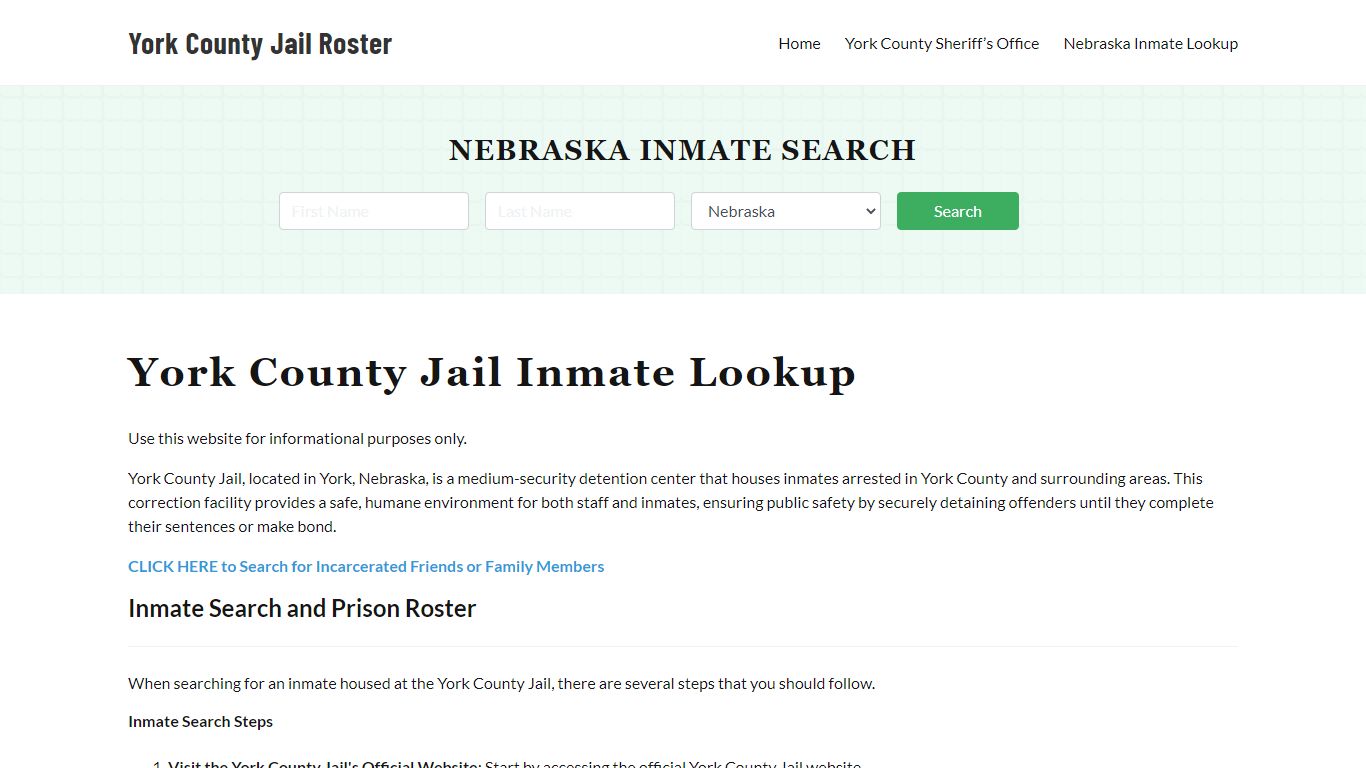 York County Jail Roster Lookup, NE, Inmate Search