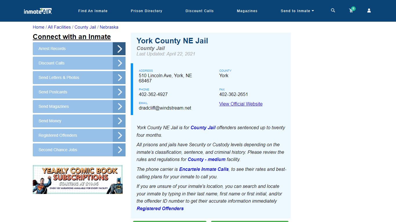 York County NE Jail - Inmate Locator