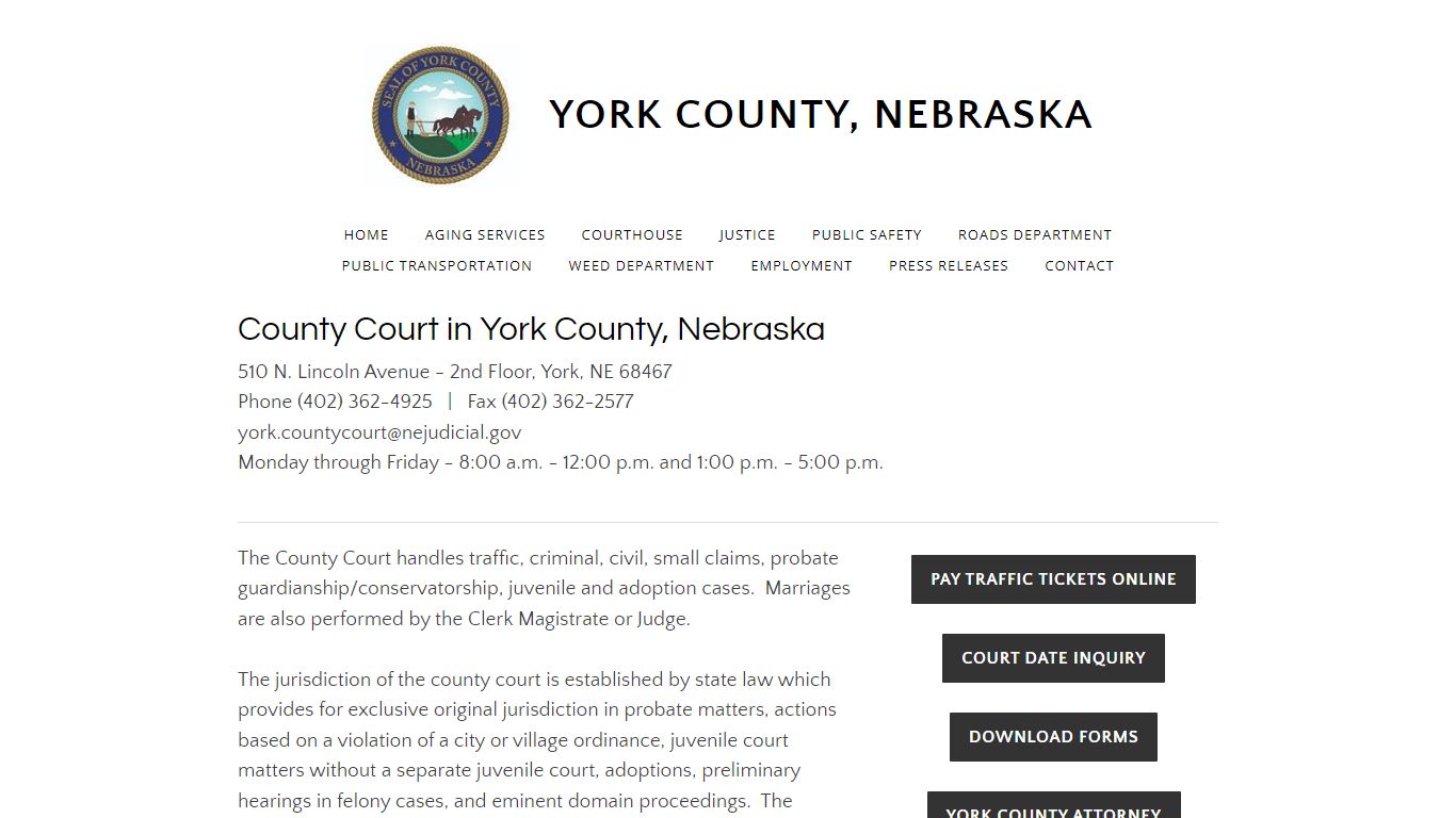 County Court - YORK COUNTY, NEBRASKA